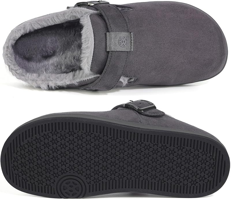 Fur Lined Clogs for Women Men Suede Winter Slippers Arch Support Slip on Mules - Image 3