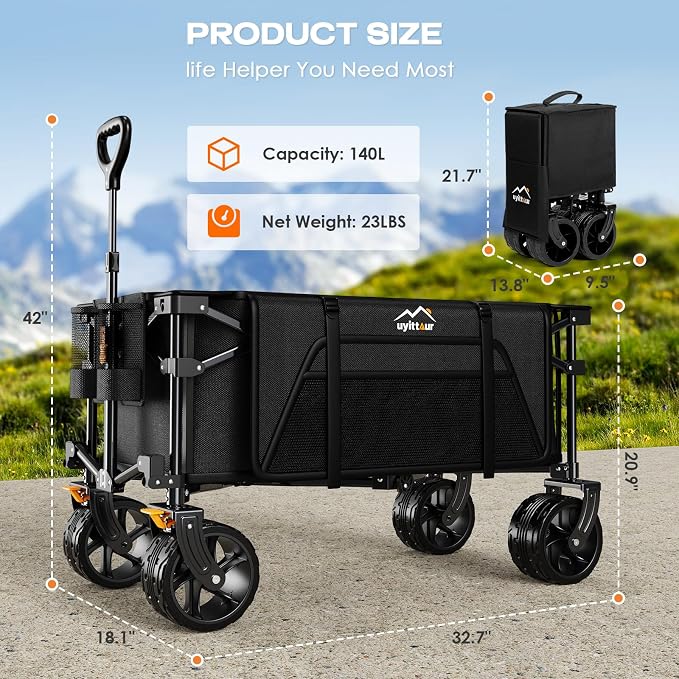 Collapsible Wagon Cart Heavy Duty Foldable, Folding Beach Wagon - Image 6