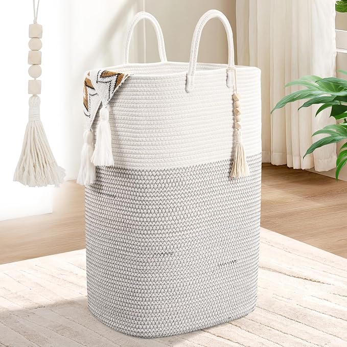 Woven Laundry Basket for Clothes, 100 L Large Rectangle Laundry Hampers by WENMER