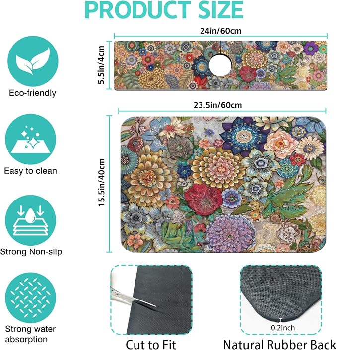 Dish Drying Mat for Kitchen Counter Matt, Super Absorbent Non-slip Rubber Backed - Image 2