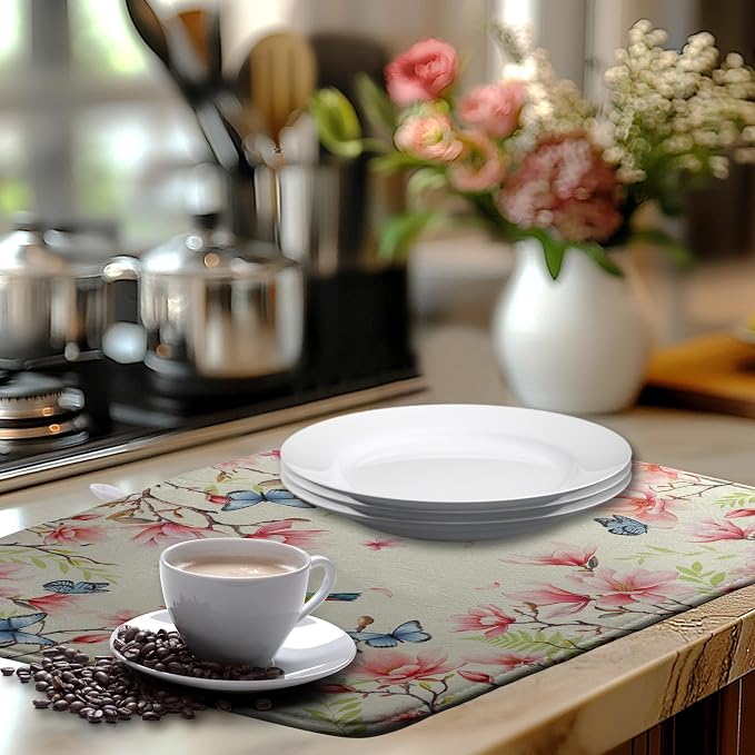 Spring Flowers Floral Dish Drying Mats Spring Summer Hummingbird Dish Mat - Image 6