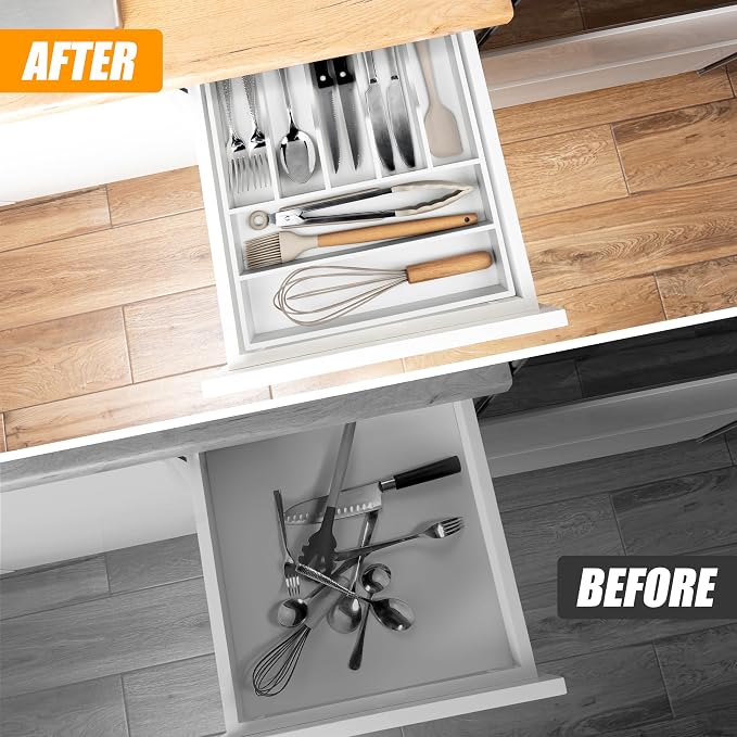 Kitchen Silverware Drawer Organizer and Storage Deep Cookware Utensil Cutlery - Image 2