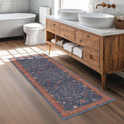 Navy Blue Runner Rug 2x7 for Kitchen, Hallway, Mudroom, Laundry Room, Bathroom, Washable Non Slip Non Skid Rubber Backing Low Pile Stain Resistance
