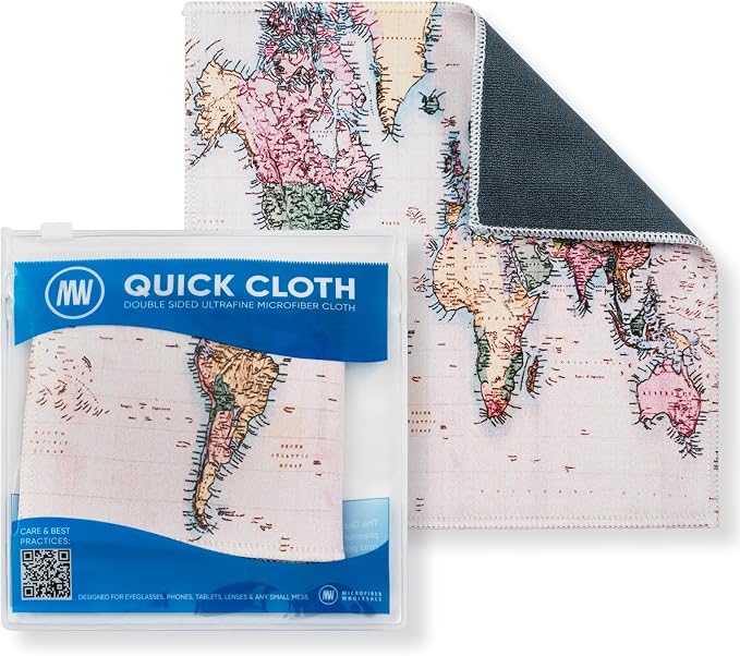 Quick Cloth Microfiber Glasses Cleaning Cloths – 8x8, World Map, 1 Pack by MicrofiberWholesale