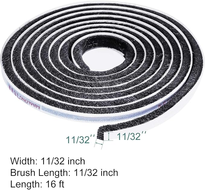TORRAMI Brush Weather Stripping 11/32 inch x 11/32 inch x 16 ft Seal and Sound - Image 2