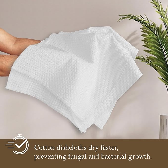 White Waffle Dishcloths, 100% Cotton, Quick Drying, and Machine Washable - Image 3