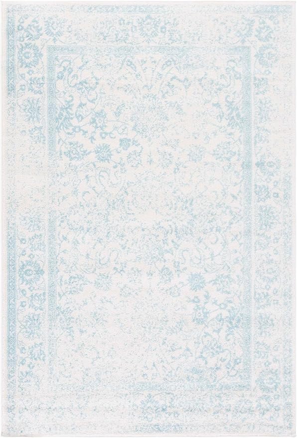 SAFAVIEH Area Rug 4x6 - Adirondack Collection - Ivory & Light Blue, Distressed Vintage Floral Design, Non-Shedding & Easy to Clean, Ideal for Living Room, Bedroom, Dining Space (ADR109L)