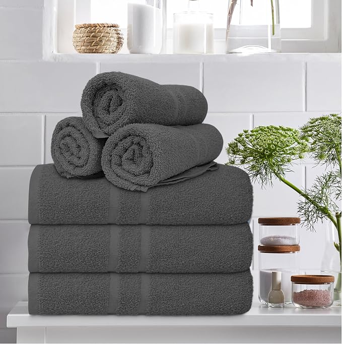 Basic Medium Bath Towels 24x48 Inches – Pack of 6 – Grey Color – Soft and - Image 3