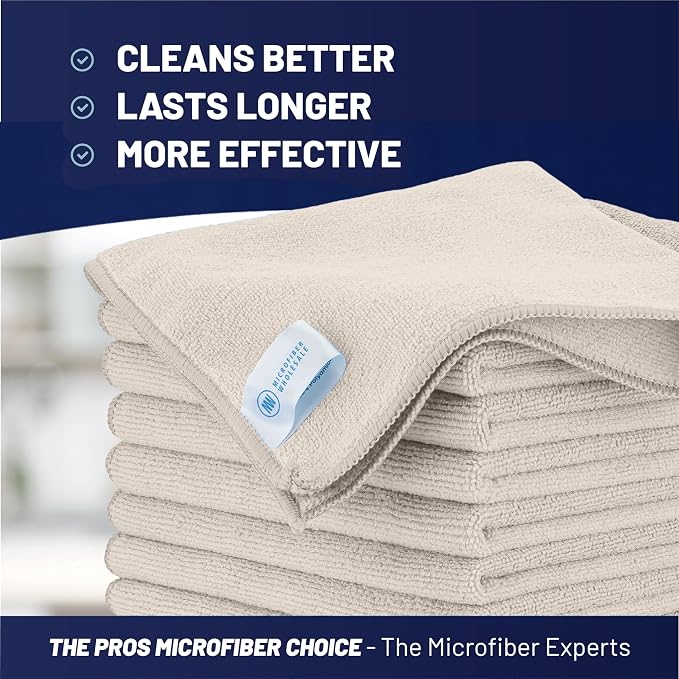 MW Pro Microfiber Cleaning Cloth | Sand | 12 Pack | 16” x 16” | All Purpose - Image 2