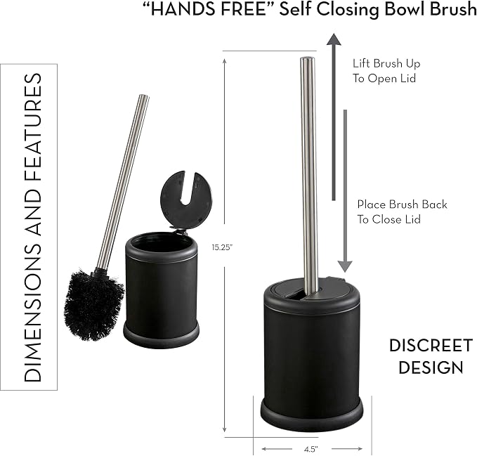 Bath Bliss Toilet Brush and Holder | Self Closing Lid | 360 Degree Brush Head | - Image 6