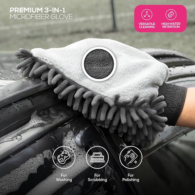 Premium 3-in-1 Car Wash Mitt Scratch Free, Cleaning Mitt, Microfiber Wash Mitts - Image 4
