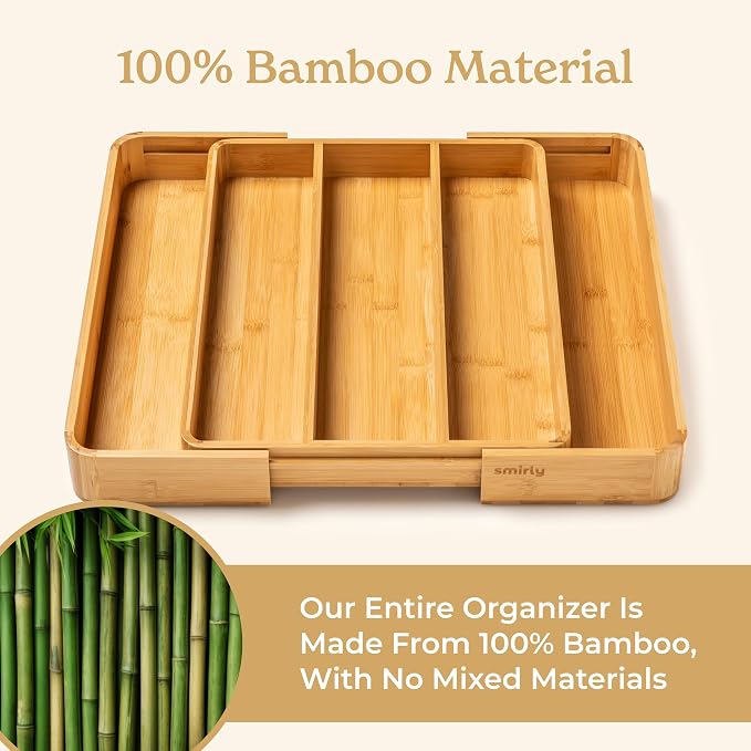 SMIRLY Silverware Drawer Organizer – Bamboo Kitchen Drawer Organizer, - Image 3