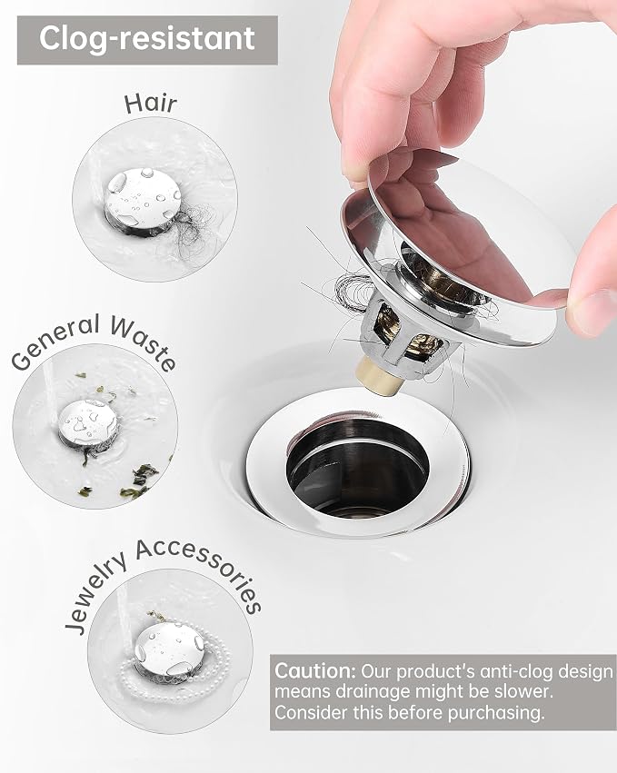 Fransiton Bathroom Sink Drain Stopper, Big-Cap Pop-up Drain Fits - Image 2