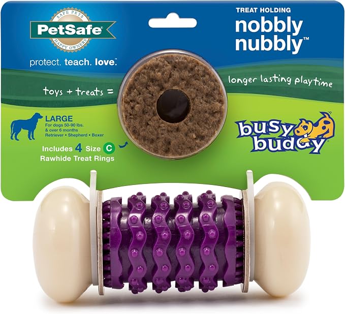 PetSafe Busy Buddy Nobbly Nubbly Treat Holding Dog Toy – Strong Chewers – by PetSafe
