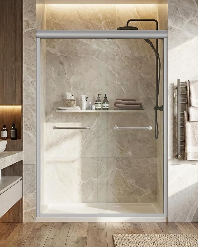 Shower Door 44-48'' W x 72'' H Semi-Frameless & Double Sliding, 1/4 inch by Ironovacage