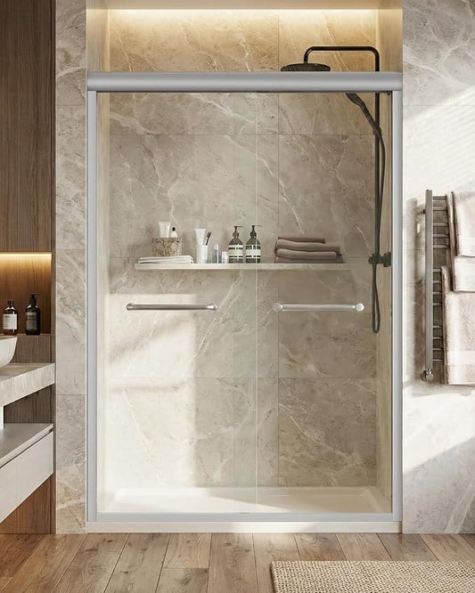 Shower Door 44-48'' W x 72'' H Semi-Frameless & Double Sliding, 1/4 inch by Ironovacage