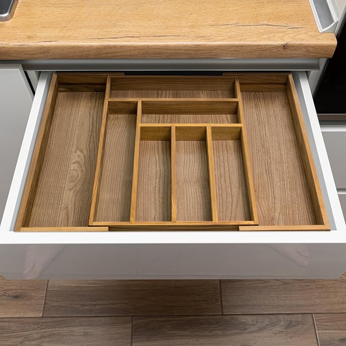 VaeFae Teak Drawer Organizer, Large Silverware Organizer, Expandable Utensil - Image 6