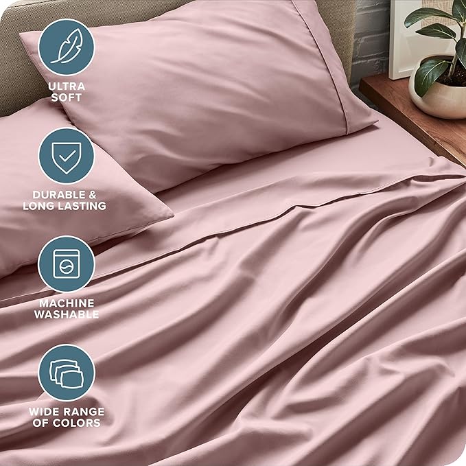 Bare Home Twin Sheet Set - 1800 Ultra-Soft Microfiber Twin Bed Sheets - Double Brushed - Deep Pockets - Easy Fit - Extra Soft - 3 Piece Set - Bedding Sheets & Pillowcases (Twin, Mauve)