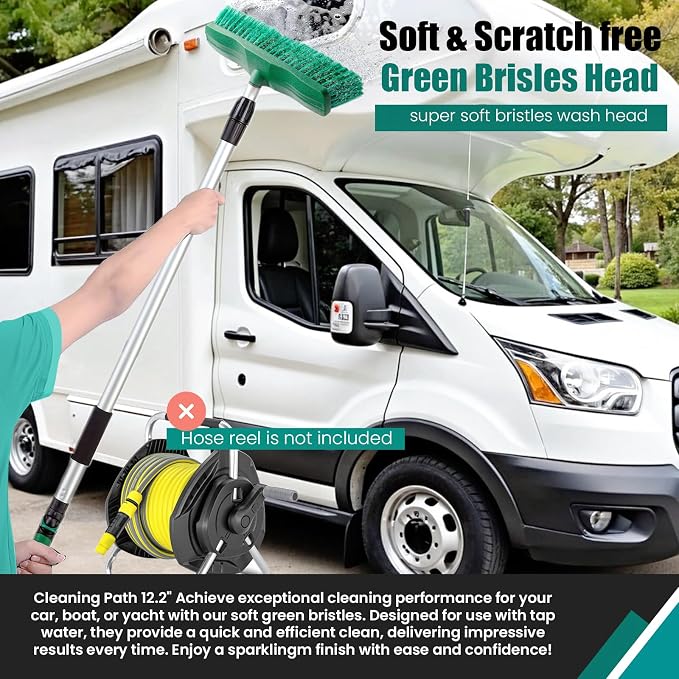 76.7" Sturdy Handle Water Push Floor Broom Green Bristles Cleaning Path 12.2" - Image 3