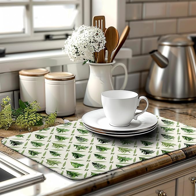 Christmas Dish Drying Mat for Kitchen Counter 18x24 Inch Sage Green Xmas Tree - Image 6