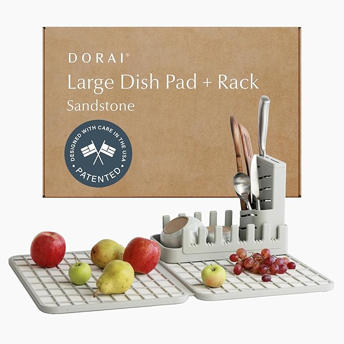 Dorai Home Collapsible Dish Drying Rack and Stone Dish Pad – Large Foldable by DoraiHome