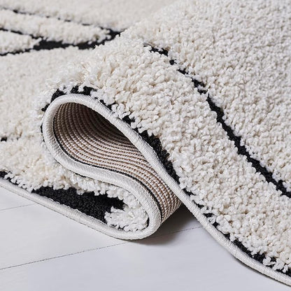 SAFAVIEH Florida Shag Collection Area Rug - 12' Square, Ivory & Black, Non-Shedding & Easy Cleaning, Plush Thick Pile, Ideal for Living Room, Bedroom, Dining Space (SG471-1290)