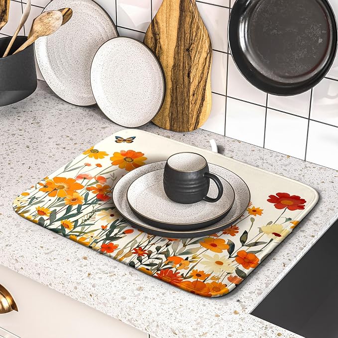 Fall Orange Wildflower Dish Drying Mat - Image 5