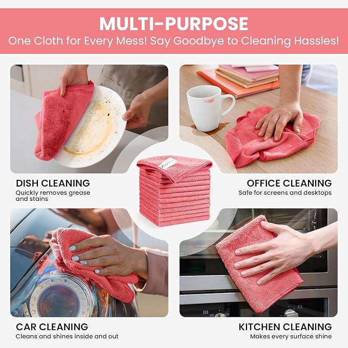 Microfiber Cleaning Cloth, 12 Pack Pink Cleaning Rags - Image 5