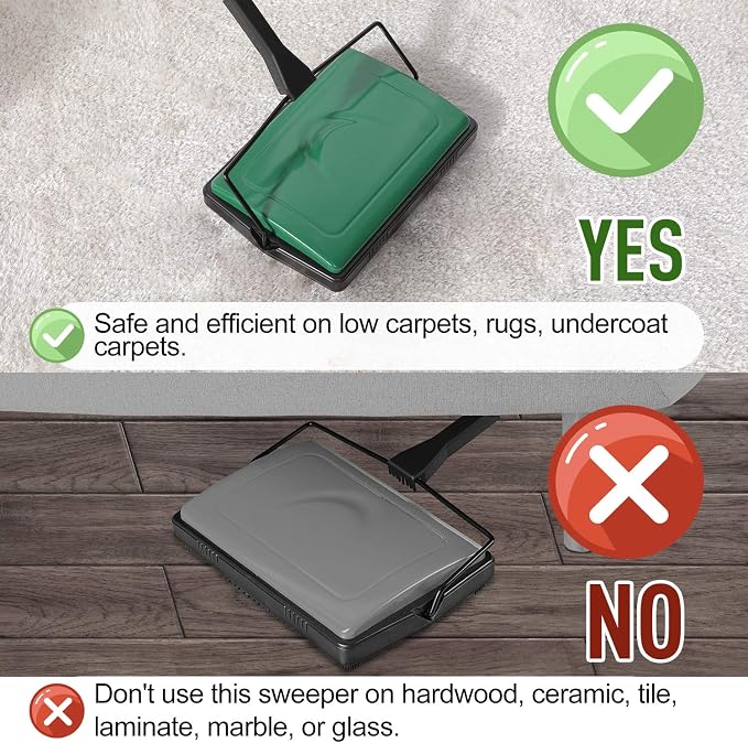 Yocada Carpet Sweeper Cleaner for Home Office Low Carpets Rugs Undercoat - Image 3