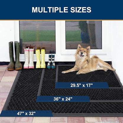 Smiry Front Door Mat Outside Entrance, Heavy Duty Sturdy Natural Rubber Doormat, Trap Dirt and Moisture, Easy Clean Low Profile Mats for Indoor Outdoor Entry, Irregular Triangle (59x24, Black)