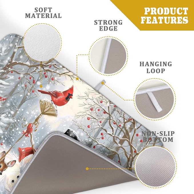 Winter Snowman Dish Drying Mat for Kitchen Counter Red Bird Berry Dishes - Image 4