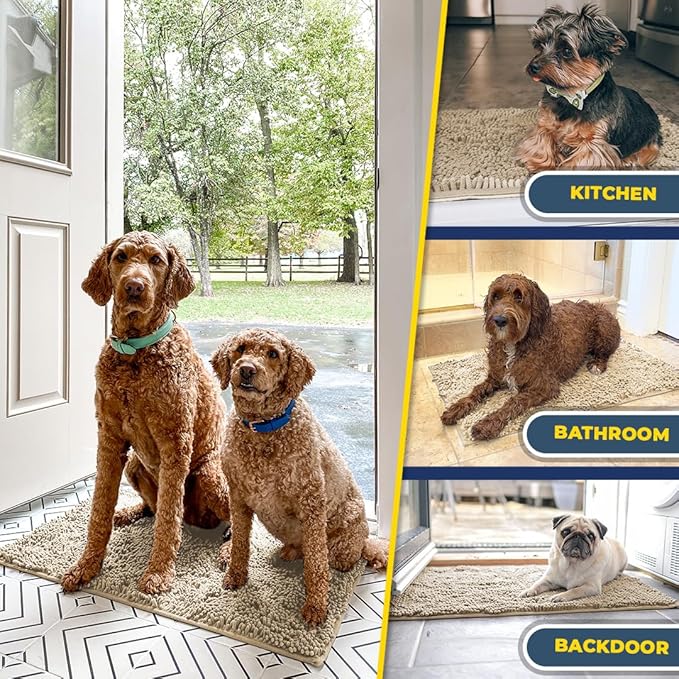 Muddy Mat® Shown on TV – Super Absorbent Microfiber Dog Door Mat for Muddy Paws, Non-Slip Washable Pet Rug, Quick Dry Chenille Entryway Carpet, Machine Washable Indoor Outdoor mat, Beige 59"x24"