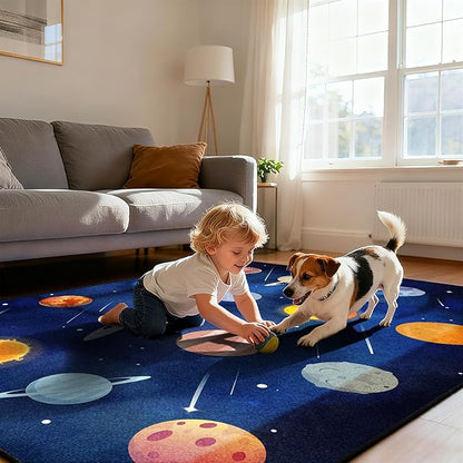 Kids Play Rugs 5'x7' Kids Rugs for playroom, Kid Educational Rug Classroom Rug, Space Planet Rug Space Planet Theme Play Mat for Living Room Dining Room Classroom Decor