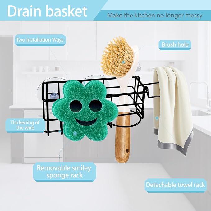 Sponge Holder Smile Face with Dish Cloth Hanger - Image 4