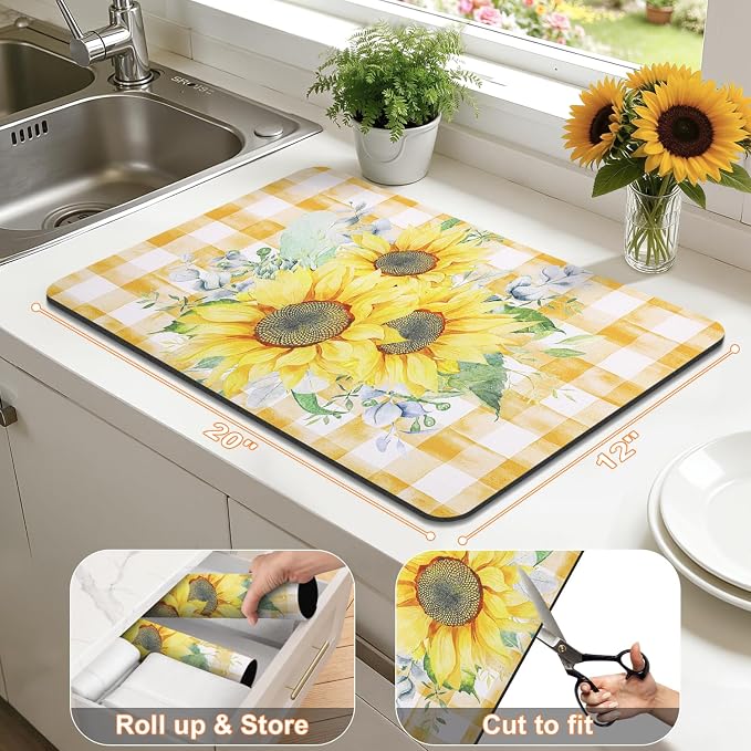 LOKHOM Dish Drying Mat for Kitchen Counter, Vintage Floral Dish Drainer Rack - Image 2
