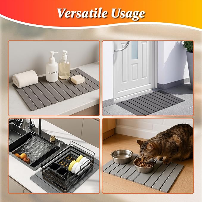 Large Stone Dish Drying Mat for Kitchen Counter, Instant Drying Pad, Super - Image 8