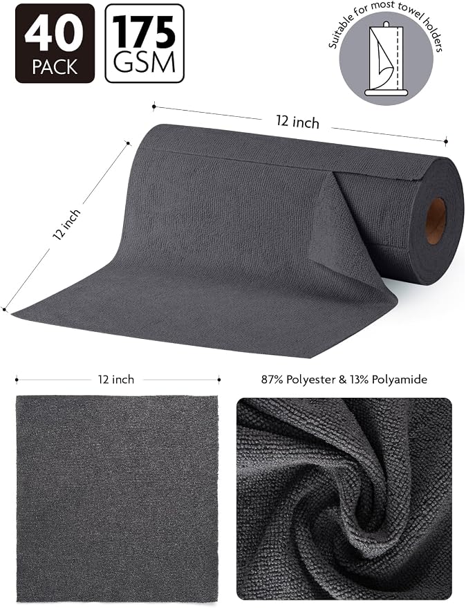 Fantasticlean Microfiber Cleaning Cloth Roll -40 Pack, Tear Away Microfiber - Image 7