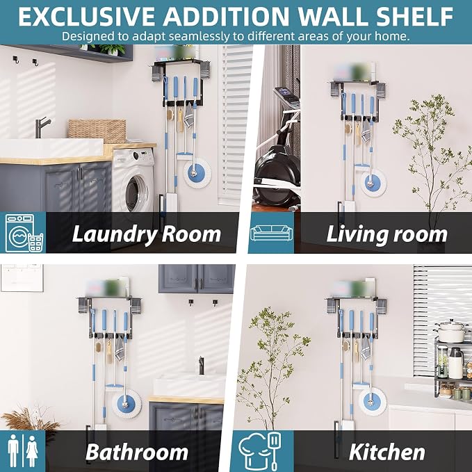Broom Holder Wall Mount with Cleaning Supplies Organizer, Laundry Room - Image 7