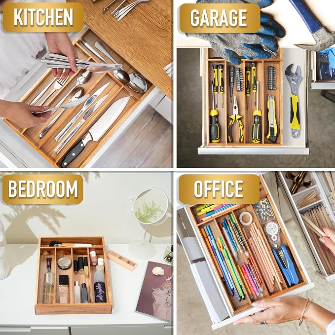 Silverware Organizer Acacia Kitchen Drawer Organizer Utensil Organizer - Image 6
