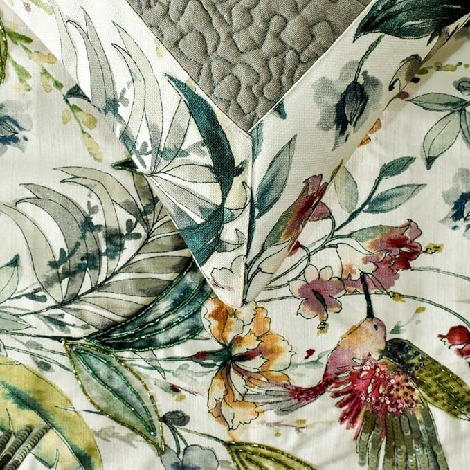 The HomeCentric King Queen Twin Ivory & Multi Designer Twin 53"x18" Bed Runner Without Pillow Cover, Bird, Sequins & Beaded Bed Scarf on Cotton Fabric - Exotic Birds