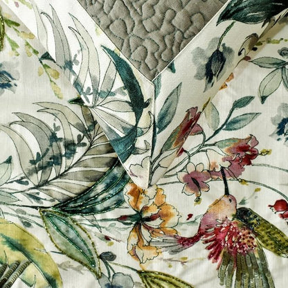 The HomeCentric King Queen Twin Ivory & Multi Designer Twin 53"x18" Bed Runner Without Pillow Cover, Bird, Sequins & Beaded Bed Scarf on Cotton Fabric - Exotic Birds
