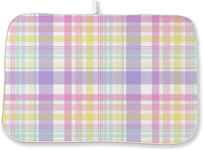 Easter Dish Drying Mat 18 x 24 Inch Spring Pink Yellow Purple Buffalo Plaid by Sorktse