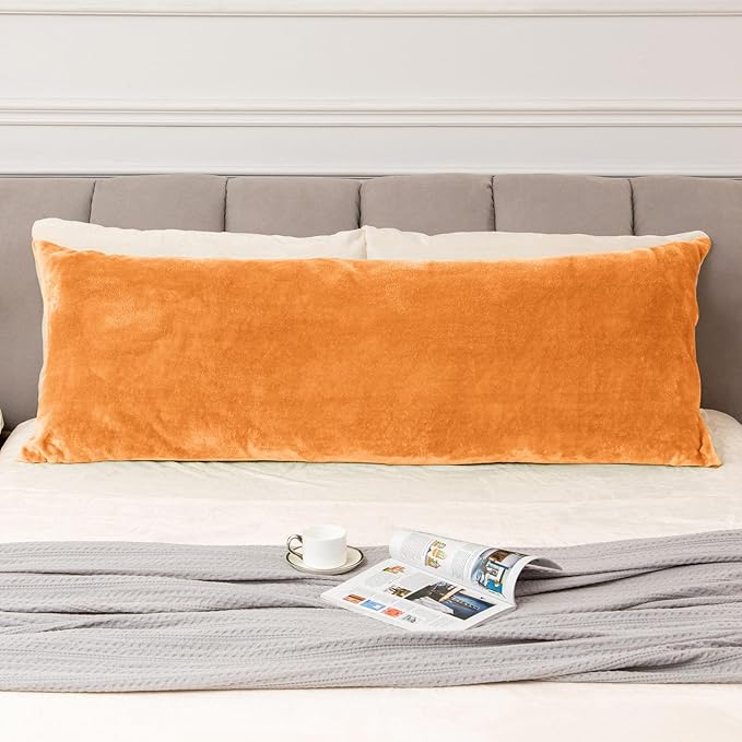 BEDELITE Body Pillow Cover with Zipper Closure, Super Soft and Cozy Fleece Pillowcase 20 x 54 Inches, Luxury Fluffy Plush Long Body Pillow Pillowcase for All Seasons(Burnt Orange)