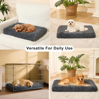 Fluffy Orthopedic Dog Beds for Large Dogs with Washable Removable Cover Dog Crate Bed Egg Crate Foam Support Plush Pet Pad Mat with Anti-Slip Bottom (42 * 28,Dark Grey)