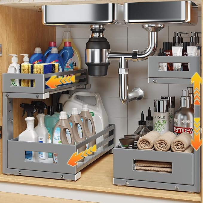 2-Pack Under Sink Organizers and Storage, 2-Tier L Shape Pull Out Cabinet by UnderSinkOrganizer