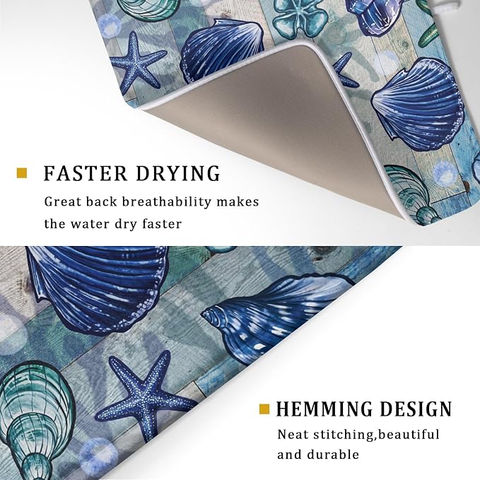 Starfish Seashell Dish Drying Mat 18x24 inch Coastal Beach Dish Drainer Rack - Image 3