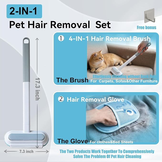 Magic pet Hair Remover Set for Dogs & Cats, Includes 4-in-1 Extended Handle - Image 2