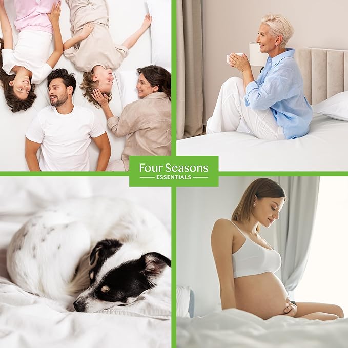 Four Seasons Essentials RV King Size Waterproof Mattress Protector - Cooling Viscose derived from Bamboo Fitted Sheet Mattress Cover - Quilted Jacquard Pad Protects from Dust Allergens