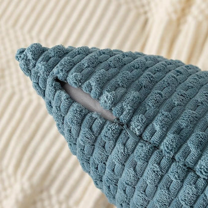 Kevin Textile 14x36 Inch Long Lumbar 1 Pack Boho Decorative Throw Pillow Cover Soft Striped Corduroy Rectangle Cushion Case Farmhouse Solid Color Accent for Living Room Couch Sofa Bed, Blue Grey