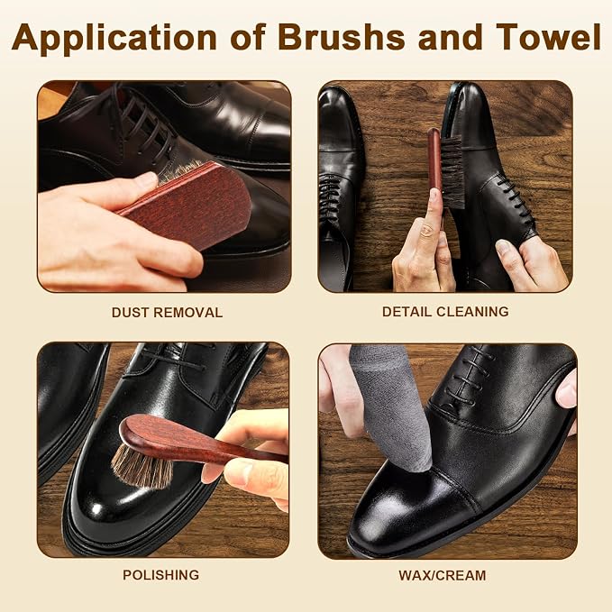 4-Piece 100% Horse Hair Shoe Brush Kit - Image 6